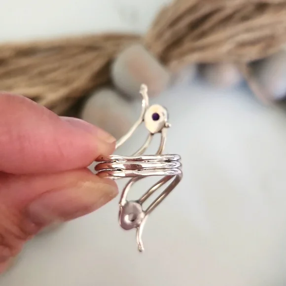 NEW Sterling Silver Double Gemstone Bypass Ring - Picture 7 of 8